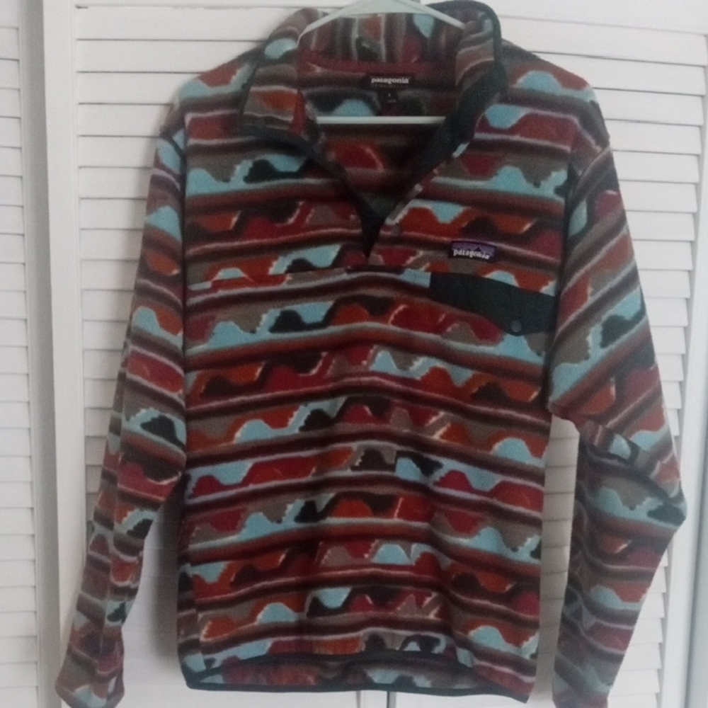 Patagonia Striped Fleece Pullover - Red, Blue, Black